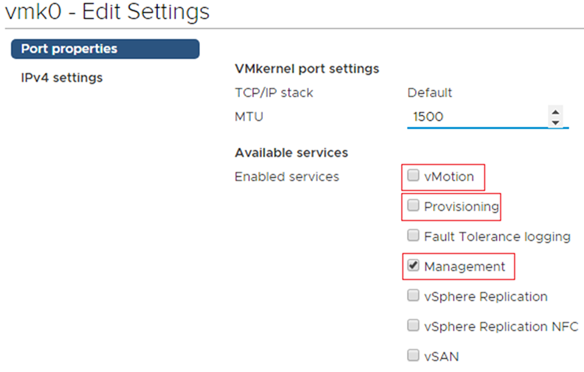 سرویس‌های فعال در VMkernel